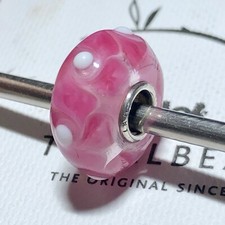 Authentic genuine trollbeads OOAK UNIVERSAL CORE unique glass bead white pink 