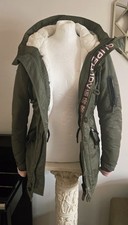 Superdry SDL Parka Jacket Womens Girls UK 10 12 Khaki Insulated Warm Superb