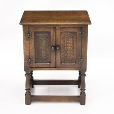 Old Charm Style Oak Pedestal Cupboard Bedside Cabinet Carved Doors FREE DELIVERY