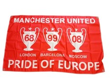 MAN UNITED CHAMPIONS OF EUROPE 3 TIMES  FOOTBALL FLAG 5x3 FOOT FREE 48HR UK POST