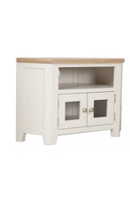 Oak Corner TV Unit Solid Glass Cabinet Pine in Dorset Painted French Ivory Cream