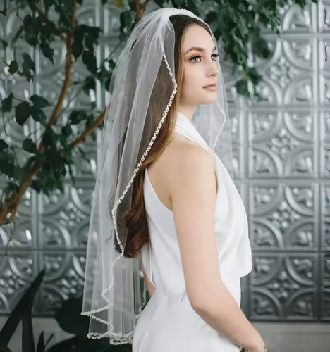 Pearl beaded wedding veil - pearl,