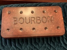 BOURBON BISCUIT SHAPE EMPTY TIN  10.5 x  5.5" NOVELTY STORAGE XMAS GIFT USED