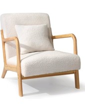 Accent Armchair Living/BedRoom, Solid Wood Frame TEDDY WHITE Reading Chair