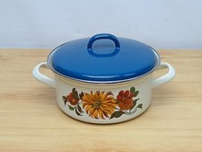 Vintage 1970s Enamel 9" Cooking Pot Stockpot Saucepan with Lid - Unused
