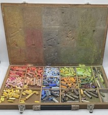 Vintage Used Chalk Pastel Set Artists Box Wooden Carry Case Rowney etc.