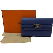 Authentic HERMES Kelly Wallet Compact C Mark Blue Leather #36635167