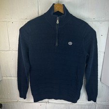 Men’s Henri Lloyd 1/4 Zip Jumper Navy Blue Cotton Knit Pullover Sweater Medium