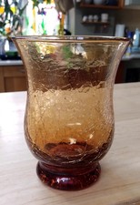 Crackle Glass Vase, Amber Very Good Condition