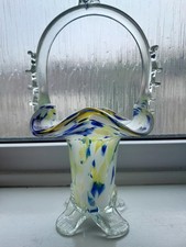 Murano Handblown Art Glass Basket with Handle