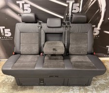 VW T5 T6 Transporter Caravelle Rear Triple Seat/Bed In Dark Leather Alcantara