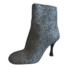 New Zara Glitter Heels Silver Ankle Metallic Sparkly Rhinestone Booties US 6.5