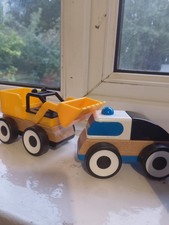 Childrens Ikea Lillabo Wooden Toy Cars Digger Police Vehicle Interchangeable