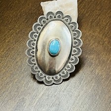 Huge Old Signed Begay Navajo 925 Silver Morenci Turquoise Domed Concho Ring 5