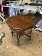 Victorian  Scalloped Crust Edge Dark Wood Table Turned Legs - Delivery UK