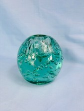 Antique Victorian Green Glass Dump Paperweight Inkwell Air Bubbles