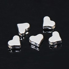 20 x Heart Shaped Metal Spacer Beads 7mm x 6mm Silver Plated -Small - Hole 1.2mm