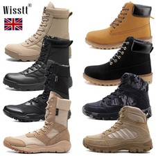 Mens Sand Army Combat Leather Ankle Work Boots Military Shoes SWAT Outdoor GB
