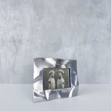 Vintage 1990s chunky cast aluminium crumpled trompe l'oeil silver photo frame