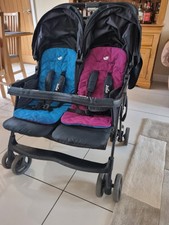 Double Pram Joie Aire Twin Stroller Baby Pushchair Buggy with Rain Cover