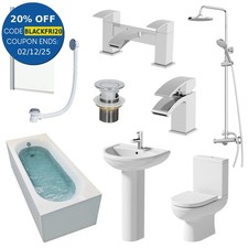 Complete Bathroom Suite 1700mm Bath Shower Toilet Pedestal Basin Taps Screen