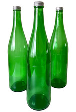 3x Green Empty Glass Bottles -