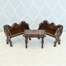 Possible Mid Century Apprentice Hand Carved Wooden Sofa & Table Set Vintage