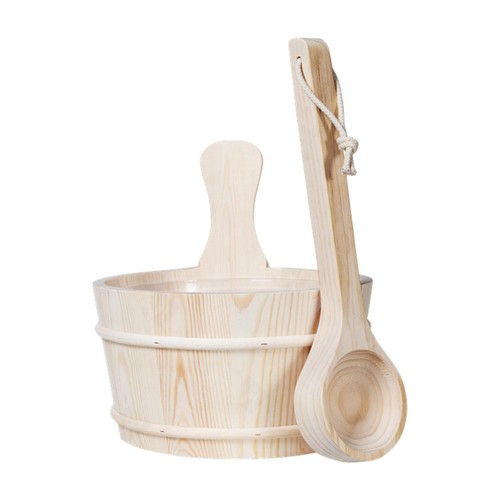 Sauna wooden bucket and ladle - wooden,