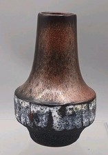 VINTAGE MID-CENTURY WEST GERMANY POTTERY LAVA LUSTRE UFO VASE 13cm c1960