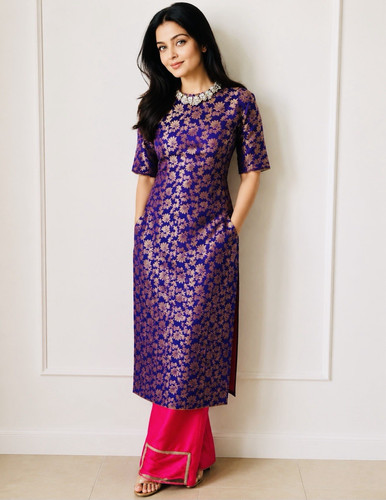 Women purple gold floral - &,