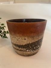 Vintage 1970's West German Plant Pot Ceramic Planter Fat Lave Brown Beige Large