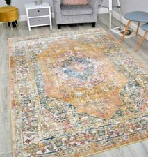Gold Retro Rugs Medallion Vintage Living Room Bedroom Expensive Look Floor Rug