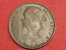 1885 Victoria 1 One Penny Coin - AU+/UNC Condition - Die Cracks