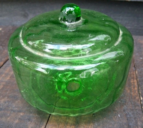 Vintage green glass oil lamp - glass,