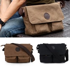 Men Boys Vintage Canvas Leather Satchel School Military Shoulder Messenger Bag