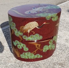 ANTIQUE REPRODUCTION OVAL 2 DRAWER CHINESE LACQUERED CHEST    DELIVERY AVAILABLE