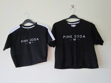 SIZE 12 PINK SODA CROP TOPS CROPPED TEE TSHIRTS BLACK GYM YOGA RUNNING VICTORIAS