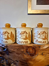 Ashdale Pottery Tea Coffee Sugar Canisters Set of 3 Village Scene Church  Browns
