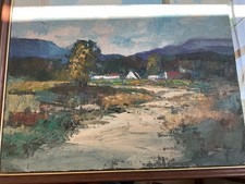 An unframed oil on board of a