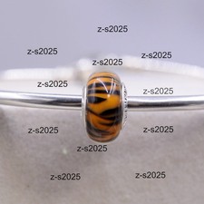 Pandora Brown and Yellow Bengal Tiger Animal Print Murano Glass Charm Bead 