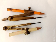 2 Vintage Technical Drawing Compasses for Pencil 4" & 4&1/2" Old School Type