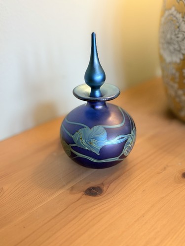 Okra blue glass perfume bottle - glass,