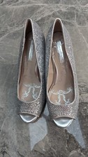 Silver Sparkly Peep Toe Court Shoes - Size 4/37 - Next