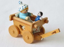 VINTAGE DOLL’S HOUSE – CUTE BABY & TOY DOLL IN CART / BUGGY – WOODEN- 1:12TH