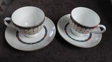 WEDGWOOD HARLEQUIN BONE CHINA CUPS & SAUCERS X 2 MADE IN ENGLAND