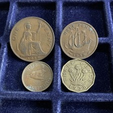 1938 British Coins  One Penny/ Half  Crown /farthing/three Pence Coins