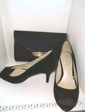 ROLAND CARTIER BLACK PEEP VELVET FAUX SUEDE SHOES & MATCHING BAG UK 5 EUR 38