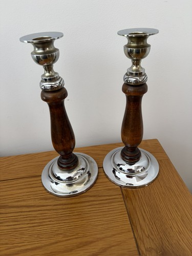Pair wooden chrome - pair, wooden/chrome/silver