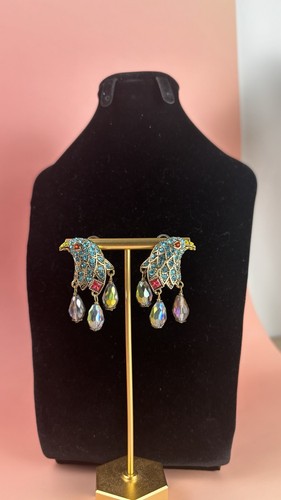 Crystal bird dangle earrings - crystal,