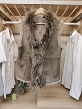VINTAGE STYLE&BUTLER TAN EUR 42 WAISTCOAT GILET JACKET RABBIT & RACOON FUR WOMEN